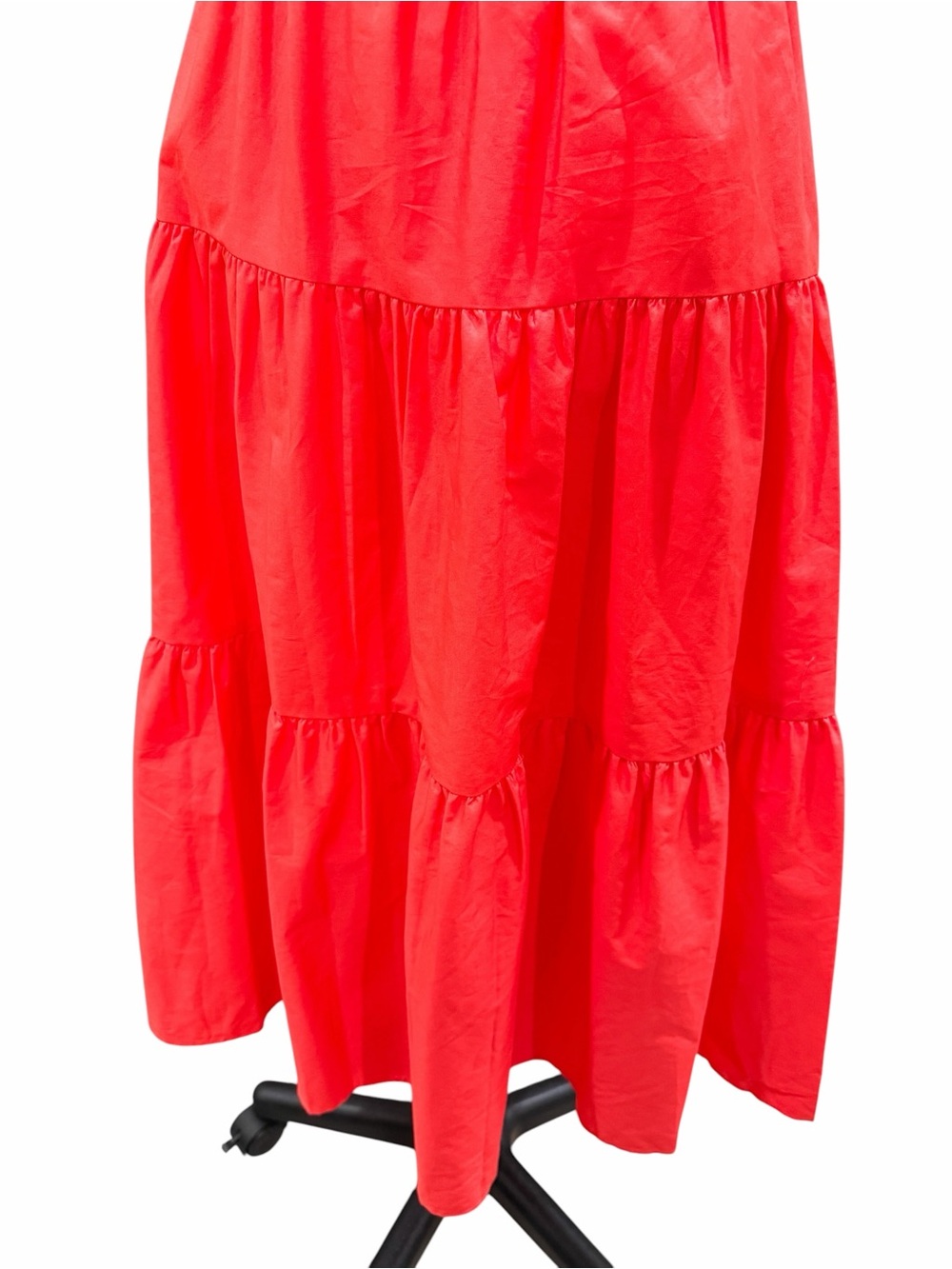 Vince Camuto Pleat Neck Cotton Midi Dress Belted Tiered Poppy Red 4 NWT - Picture 8 of 16